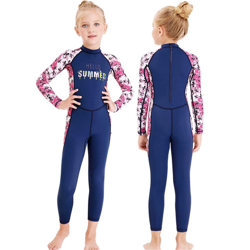 Jeleuon Youth Girls Boys One Piece Water Sports Sun Protection Rash Guard UPF 50+ Long Sleeves Full Suit Swimsuit Wetsuit Swimwear Navy-Flower - Image 5